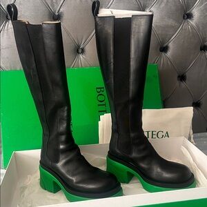Bottega Veneta Black Leather Boots with Green Soles